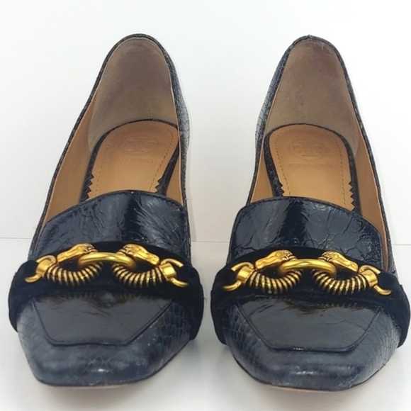 Tory Burch Black and Gold Chain Heels - Picture 3 of 16